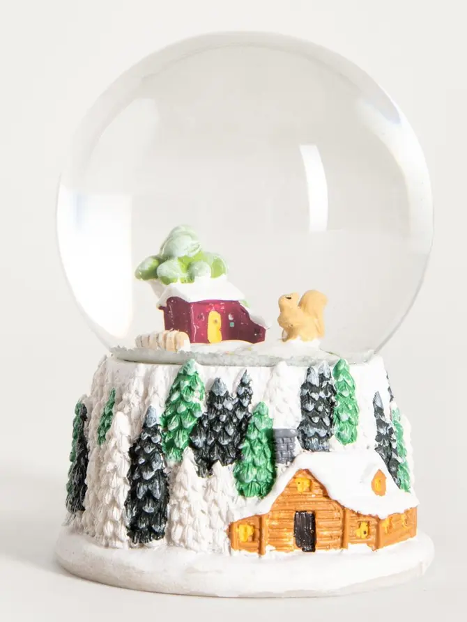 Kula śnieżna LUELL wiewiórka i domek, z LED 8x11 cm