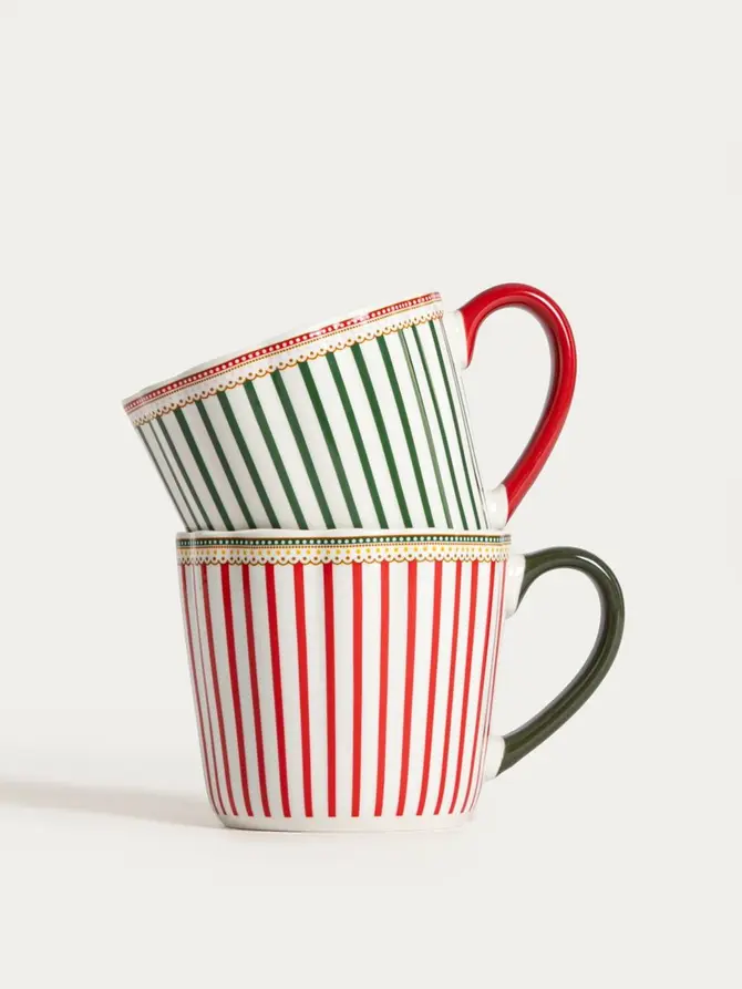 Kubek ABARIS porcelanowy w czerwone paski 0,3 l