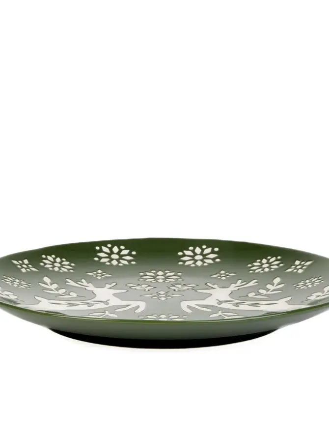 Talerz AVERO obiadowy zielony z jelonkami 27 cm