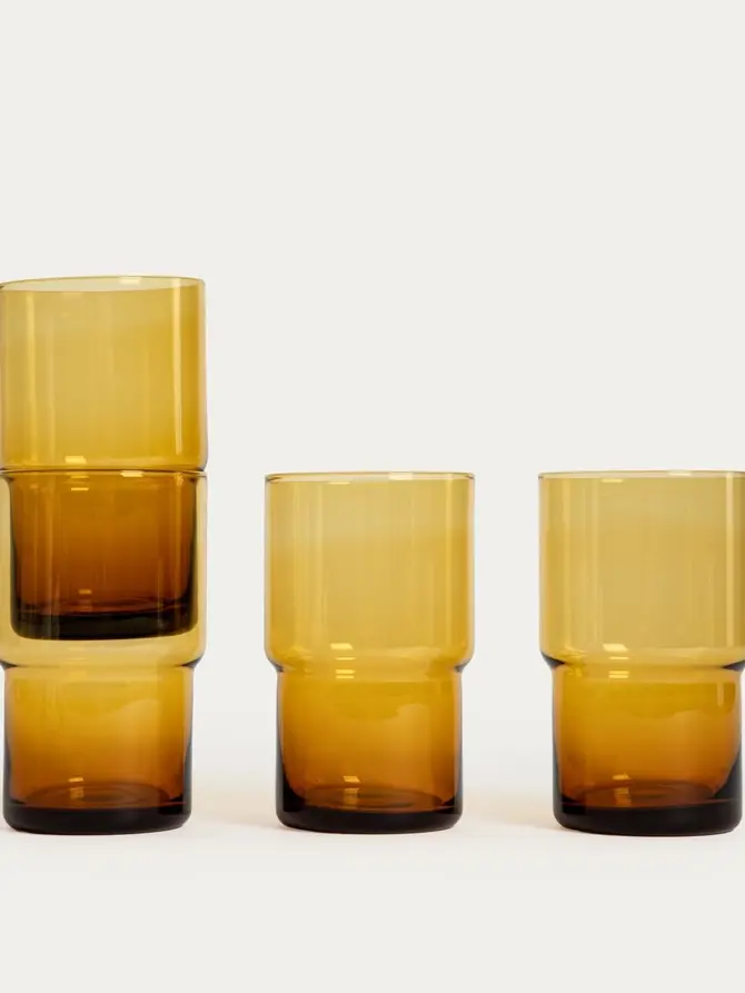 Zestaw szklanek IRMA piętrowanych, bursztynowych 4 szt. 0,45 l