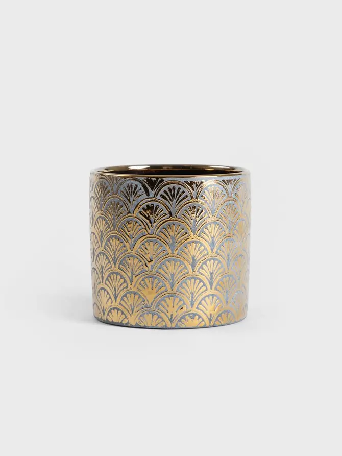Osłonka na doniczkę TAROTTO w łuski szaro-złote 13,5x13,5x13 cm