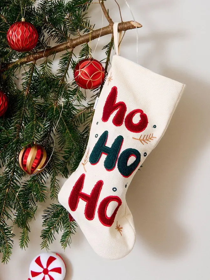 Skarpeta STAVI kremowa z napisem HO HO HO 47 cm