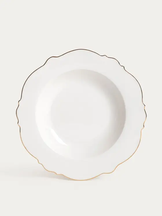 Talerz ELORIA porcelanowy głęboki ze złotym rantem 21 cm