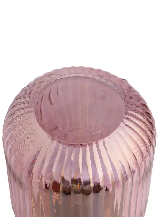 Lampion LED MAWAR ryflowany perłowy różowy 11x15,5 cm