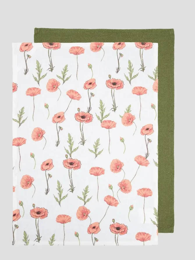 Zestaw ścierek kuchennych MEADOW FLOWERS w maki + waffel 2*45x65 cm