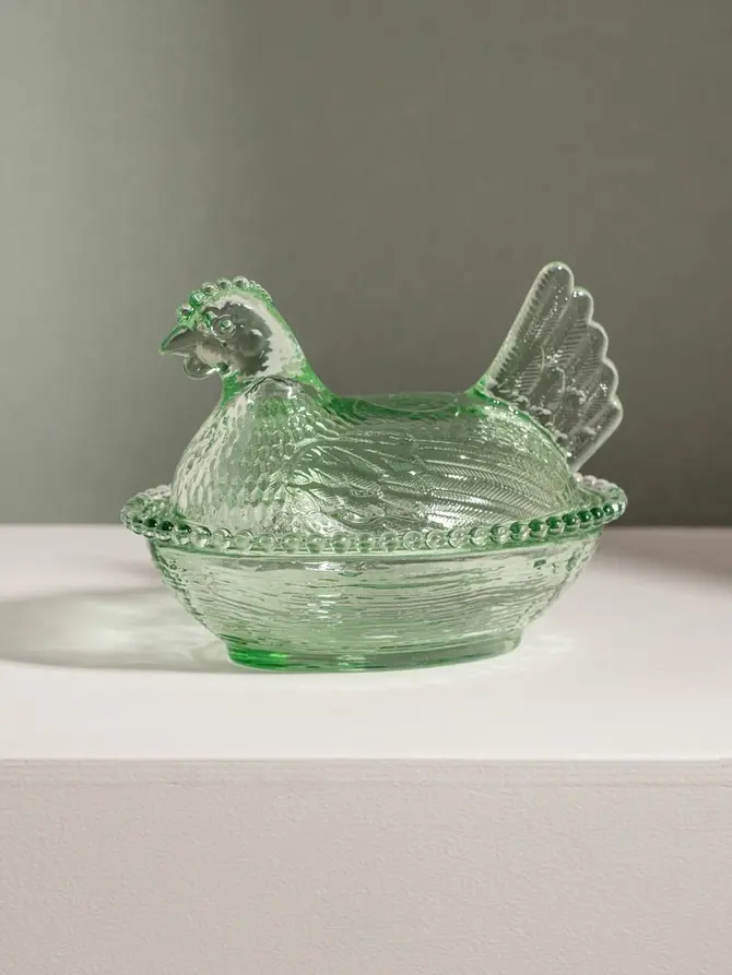 Pojemnik GALLINA szklana, duża zielona kura 16x12 cm
