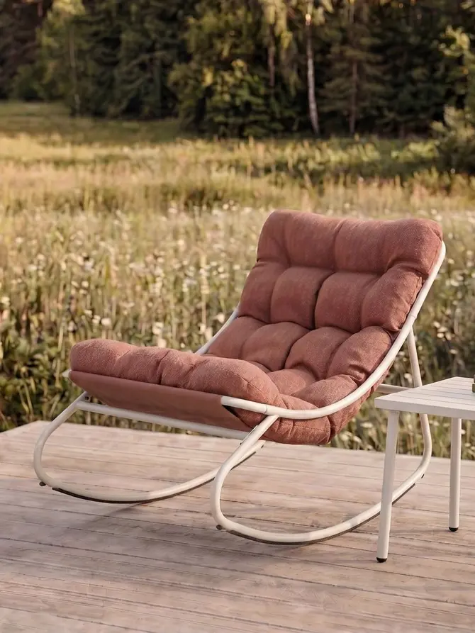 Fotel bujany TIVOLI beżowy z ceglastymi poduszkami 65x102x75,5 cm