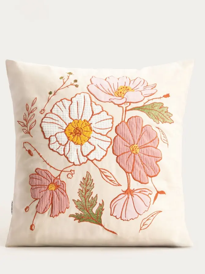 Poszewka KABIR z dodatkiem lnu w strukturalne kwiaty 45x45cm