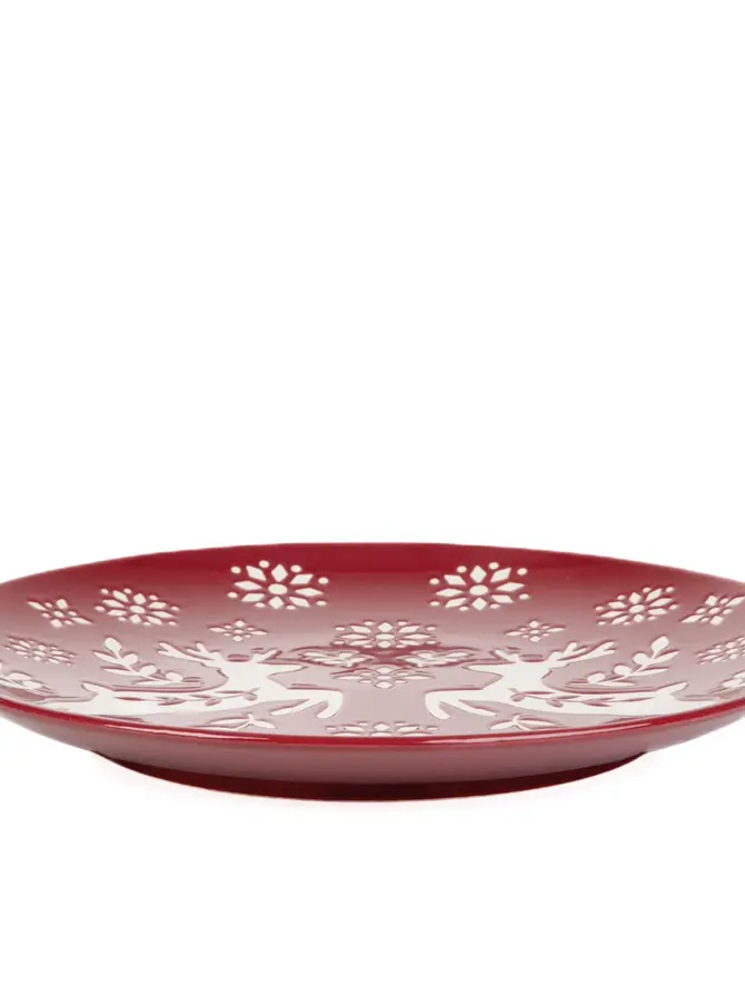 Talerz AVERO obiadowy czerwony z jelonkami 27 cm