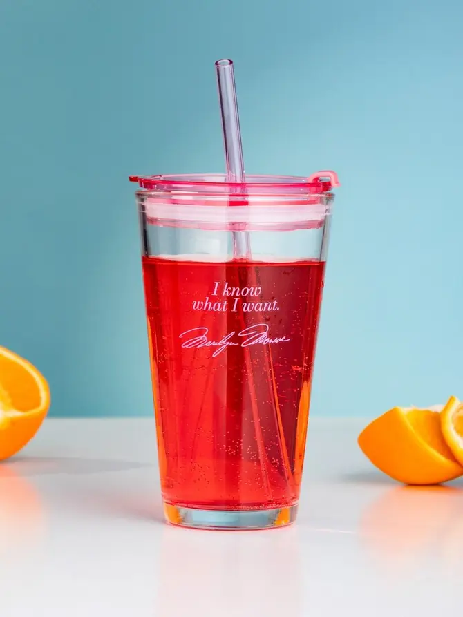Szklanka MONROE SUMMER ze słomką i cytatem różowa 0,4 l
