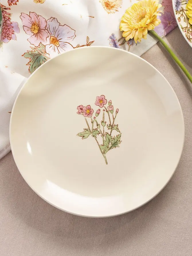 Talerz MEADOW FLOWERS deserowy z różowymi kwiatami 19 cm