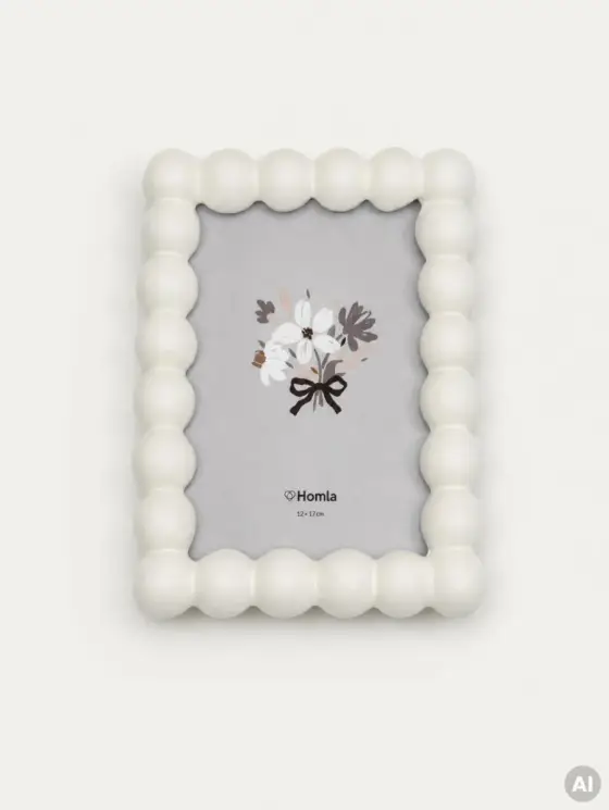 Ramka na zdjęcie BUBBLE ceramiczna z kuleczkami beżowa 13x18 cm