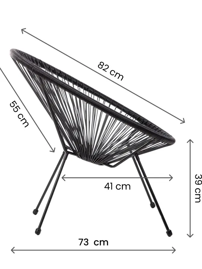 Fotel ACAPULCO FIESTA z okrągłej linki technorattan czarny 70x73x80 cm