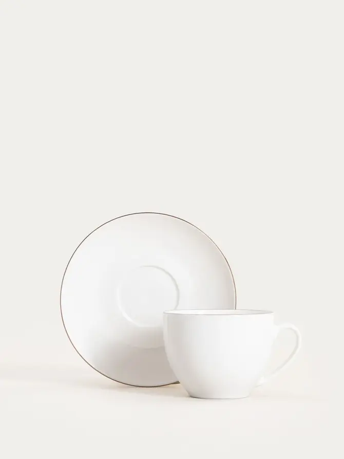 Filiżanka ze spodkiem AUROO porcelanowa ze złotą obwódką 0,25 l