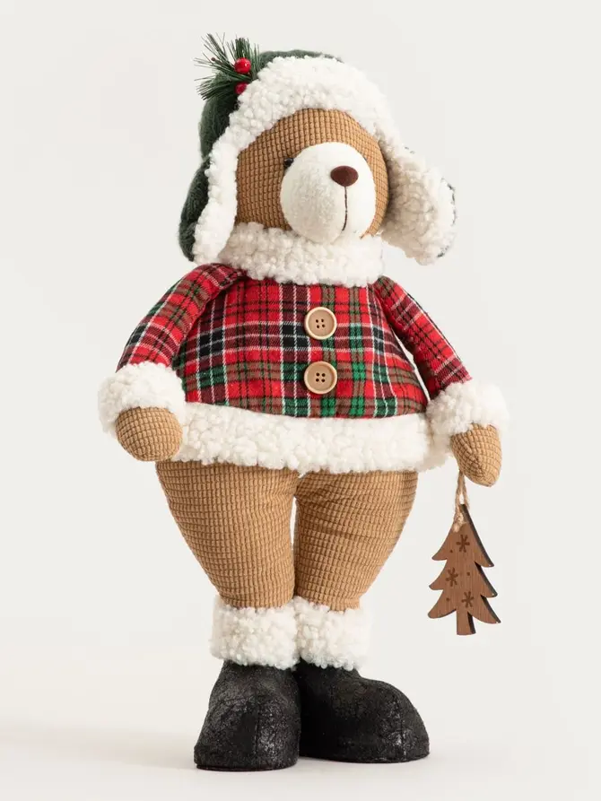 Skrzat TARTAN stojący miś w czapce pilotce 68 cm