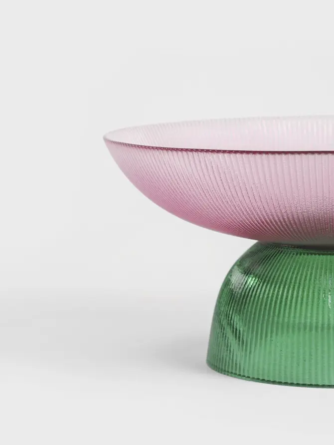 Patera MEGALO szklana różowo - zielona 25 cm