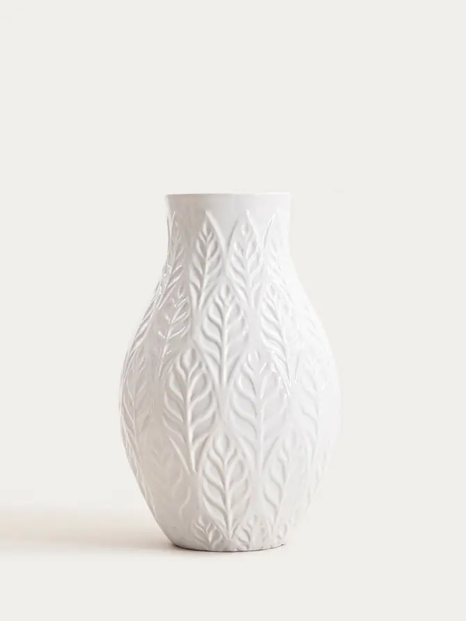 Wazon NATTO ceramiczny z tłoczeniami biały 15x24 cm
