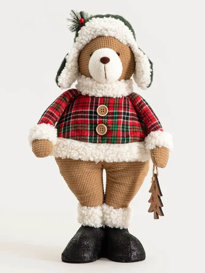Skrzat TARTAN stojący miś w czapce pilotce 68 cm
