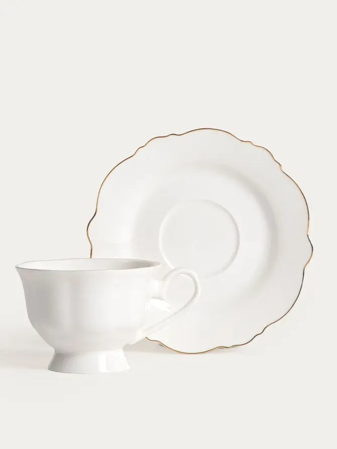 Filiżanka ze spodkiem ELORIA porcelanowa ze złotym rantem 0,2 l