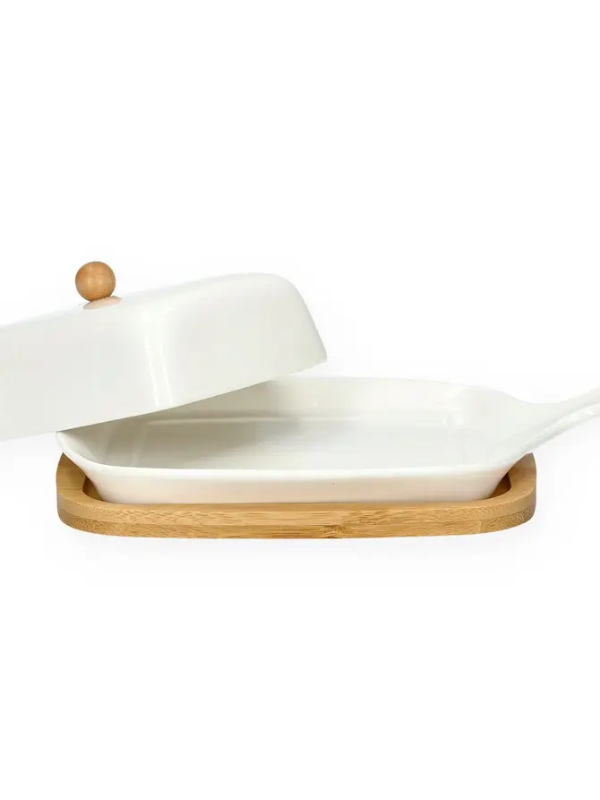Maselniczka FINCAN porcelanowa z bambusową podstawką 22 cm