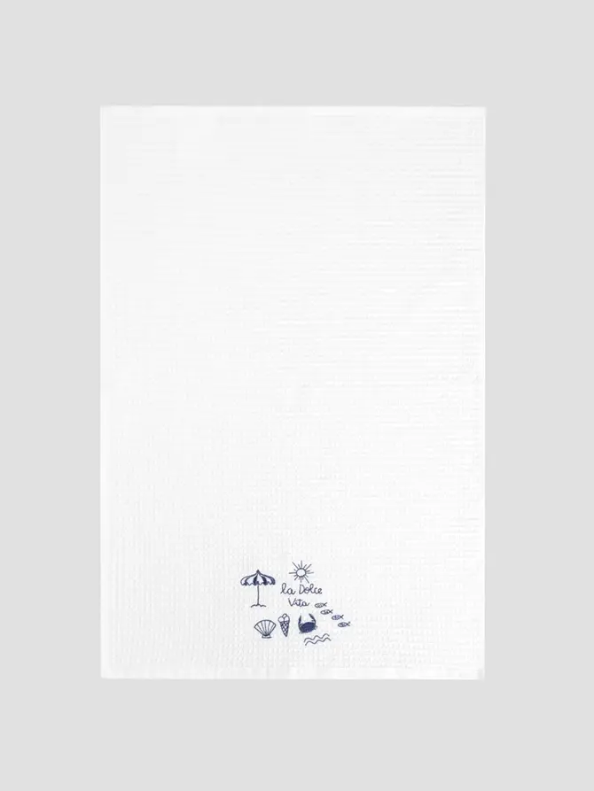 Ręcznik kuchenny LA DOLCE VITA biały waflowy z niebieskim wzorem 45x65 cm