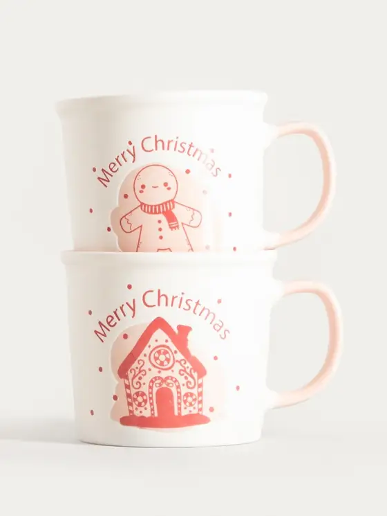 Zestaw kubków GLIMSY porcelanowych z różowym uchem 2 szt. 0,3 l