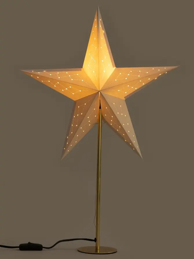 Gwiazda GALLA STAND lampka biała na złotej podstawie 45 cm