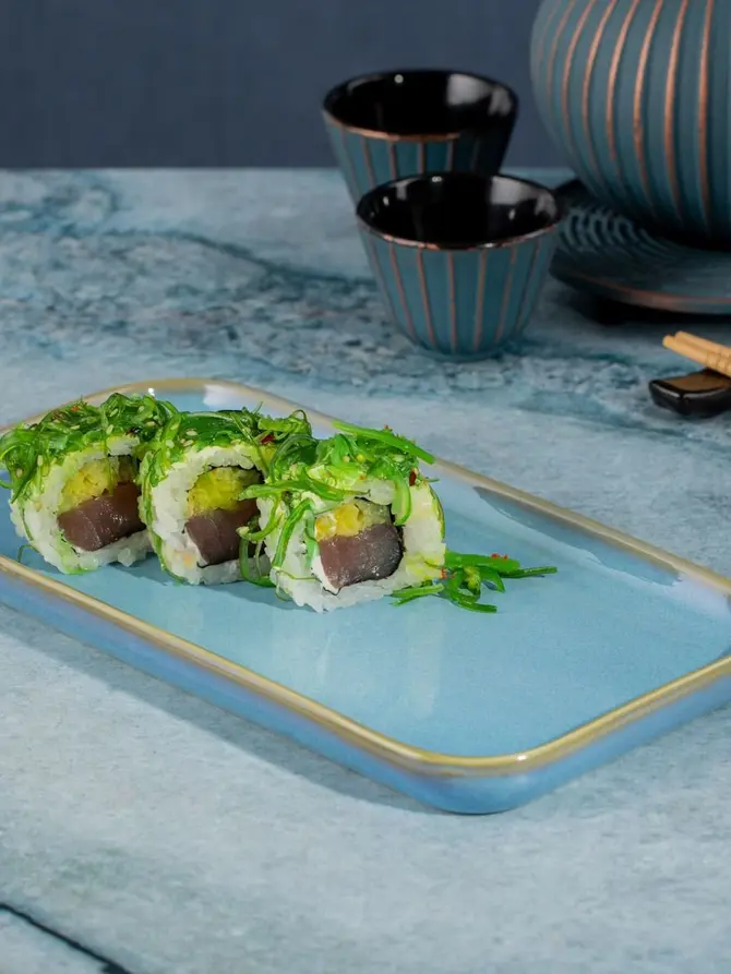 Talerz OKINAWA na sushi turkusowy 25x13 cm