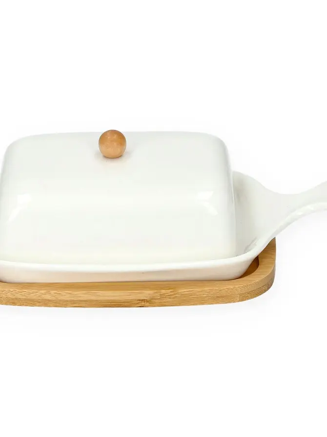 Maselniczka FINCAN porcelanowa z bambusową podstawką 22 cm