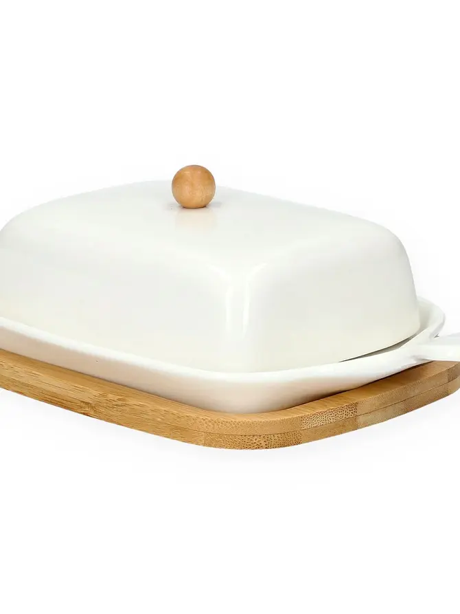 Maselniczka FINCAN porcelanowa z bambusową podstawką 22 cm