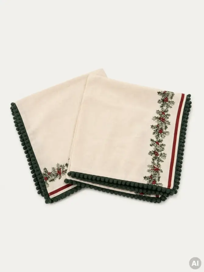 Serwetki HOLLY bawełniane ze świątecznym wzorem i lamówką 2*40x40 cm