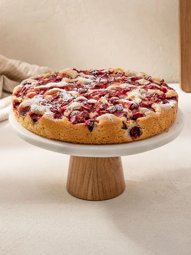 Patera MARBLE marmurowa na akacjowej nóżce 28x13 cm