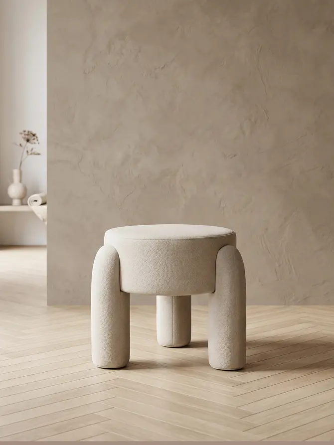 Pufa OLLERA w tkaninie ecru 46,5x46,5x41 cm