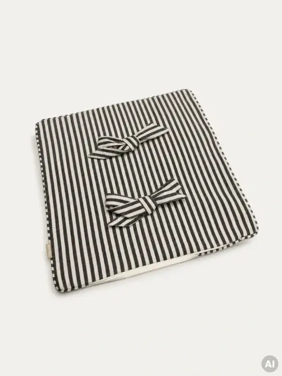 Poszewka SELUNE bawełniana z kokardkami w zielone paski 45x45 cm