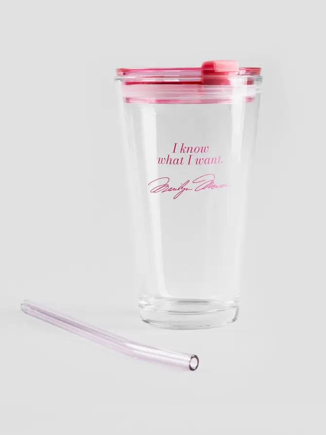Szklanka MONROE SUMMER ze słomką i cytatem różowa 0,4 l