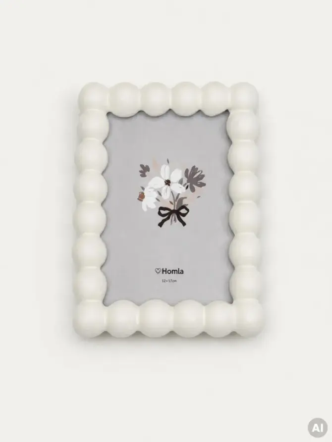 Ramka na zdjęcie BUBBLE ceramiczna z kuleczkami beżowa 13x18 cm