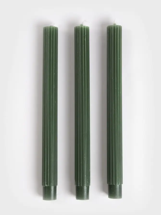 Świece stołowe TABLE CANDLES ryflowane zielone 3 x 80 g