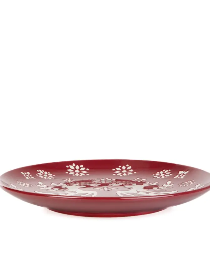 Talerz AVERO deserowy czerwony z jelonkami 21 cm