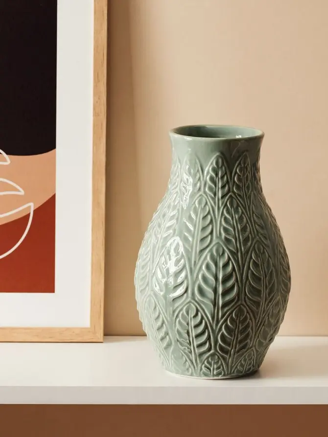 Wazon NATTO ceramiczny z tłoczeniami pistacjowy 15x24 cm