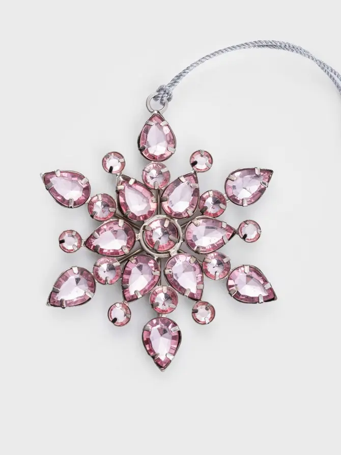 Zawieszka DIAMOS śnieżynka z różowymi kamieniami 10 cm