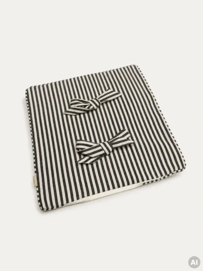 Poszewka SELUNE bawełniana z kokardkami w zielone paski 45x45 cm