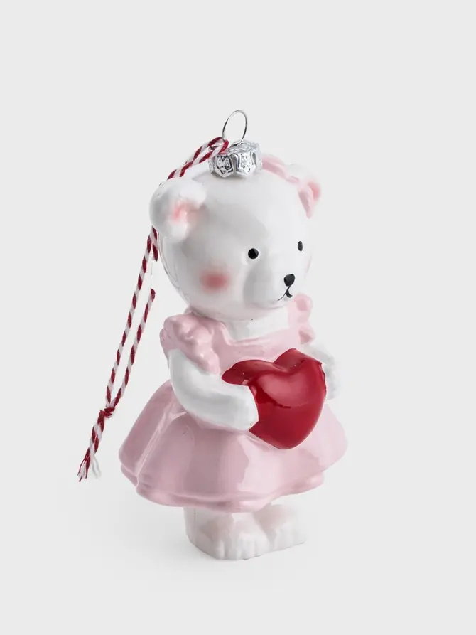 Zawieszka EVI PINK miś różowy z serduszkiem 11 cm
