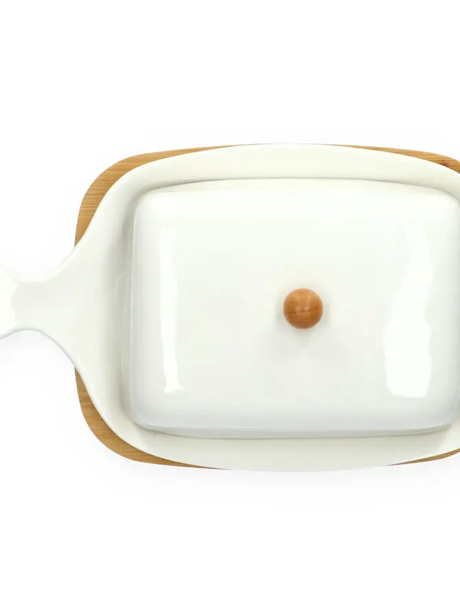 Maselniczka FINCAN porcelanowa z bambusową podstawką 22 cm
