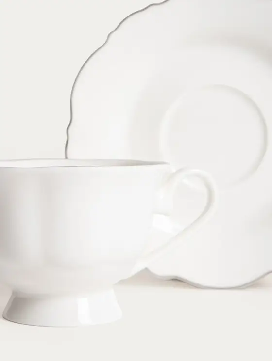 Filiżanka ze spodkiem ELORIA porcelanowa ze srebrnym rantem 0,2 l