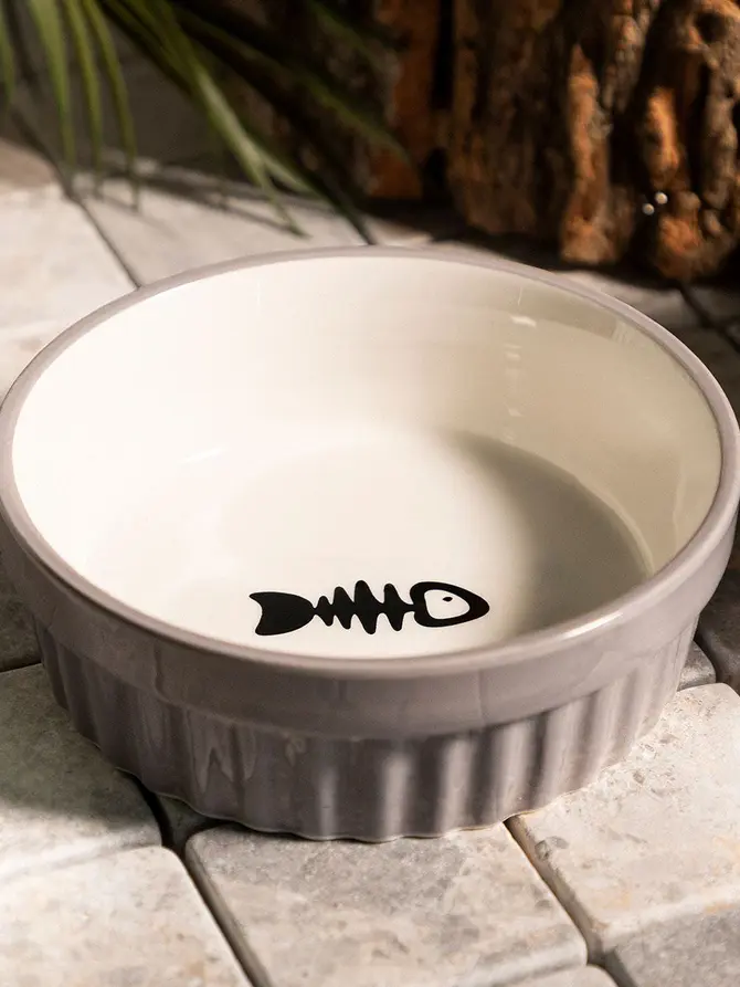 Miska CATTY dla kota z rybką szara 12x4 cm