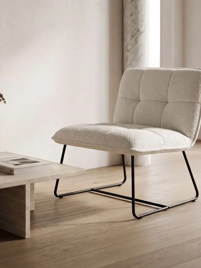 Fotel NELOX w tkaninie TEDDY BOUCLE ecru 63x69x73 cm