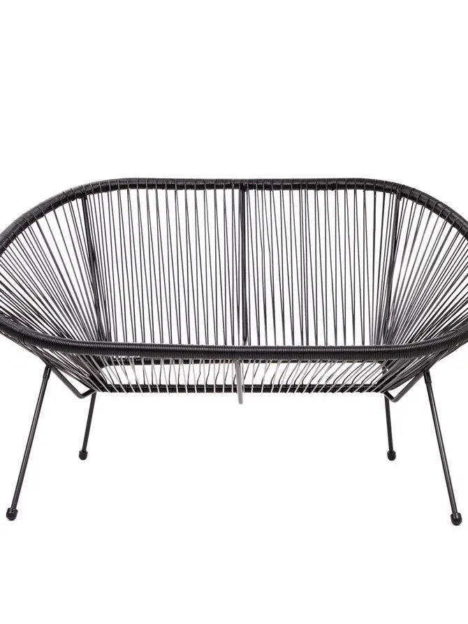Ławka ACAPULCO z okrągłej linki technorattan czarna 2-osobowa 134x78x86 cm