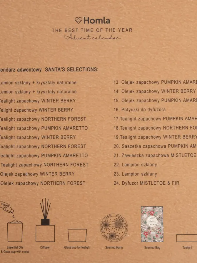 Kalendarz adwentowy SANTA'S SELECTIONS świąteczny ecru 24 SZT