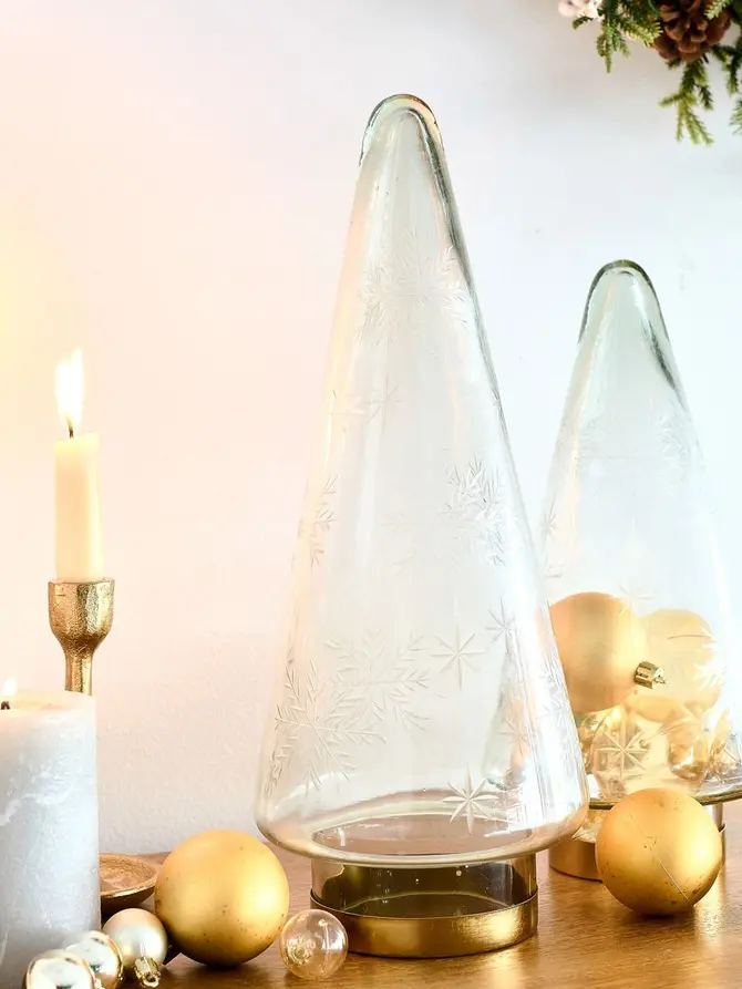 Choinka SALIM szklana transparentna duża ze snieżynkami 17 x 45 cm