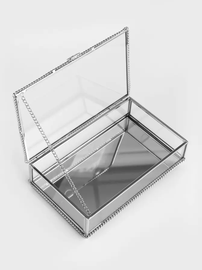 Szkatułka na biżuterię GRAZIA z warkoczem srebrna 20x12x5 cm